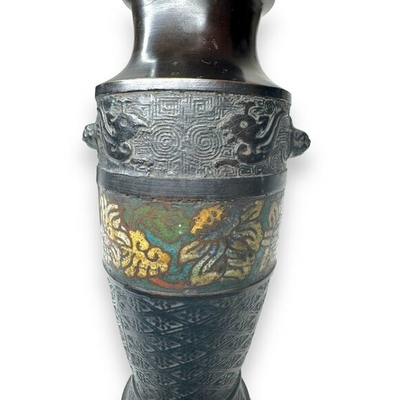 Antique Chinese Cloissone Bronze Vases Set Of 2 - Picture 11 of 16